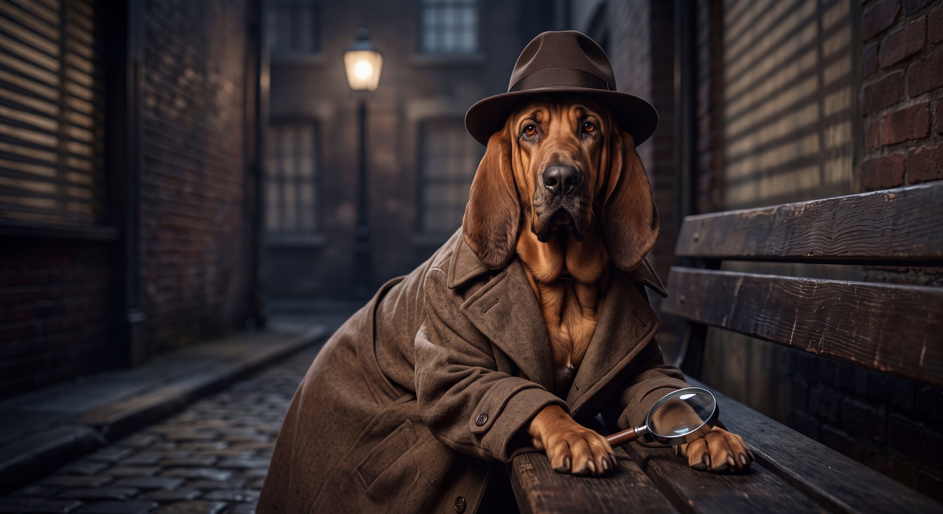 A real dog or cat, photorealistically rendered in the Film Noir Detective costume